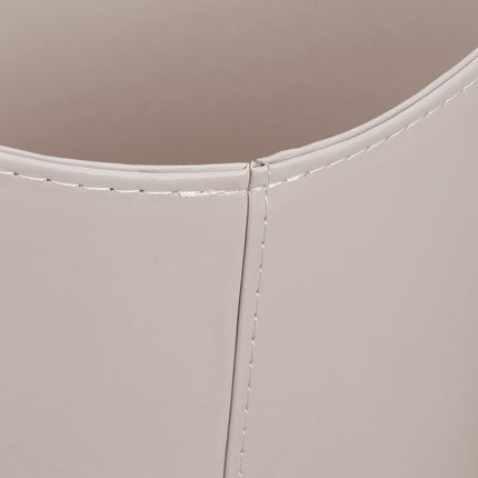 Light gray wooden basket in imitation leather