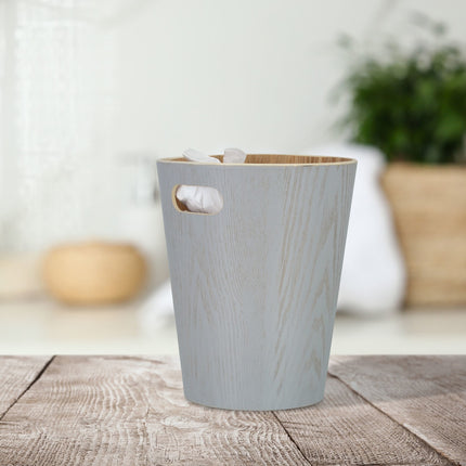 Light gray wooden wastebasket