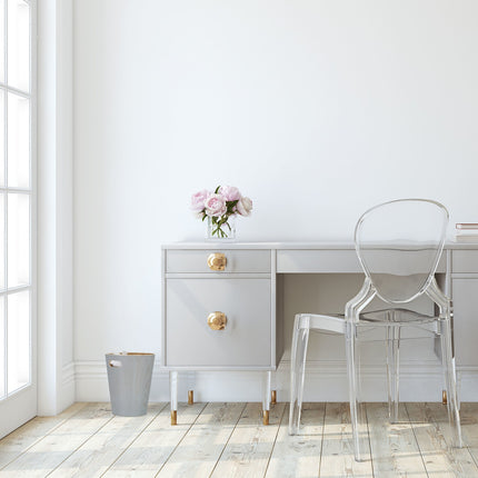 Light gray wooden wastebasket