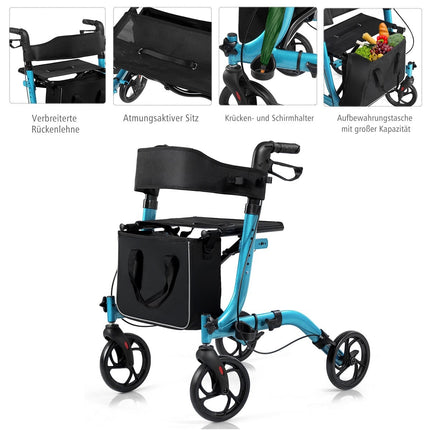 Lightweight Foldable Rollator, Adjustable Height, Blue