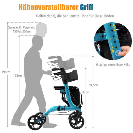 Lightweight Foldable Rollator, Adjustable Height, Blue