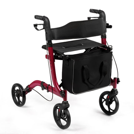 Lightweight Foldable Rollator, Adjustable Height, Red