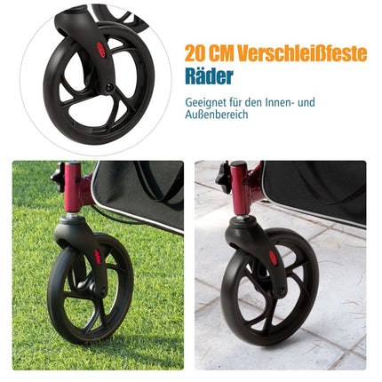 Lightweight Foldable Rollator, Adjustable Height, Red