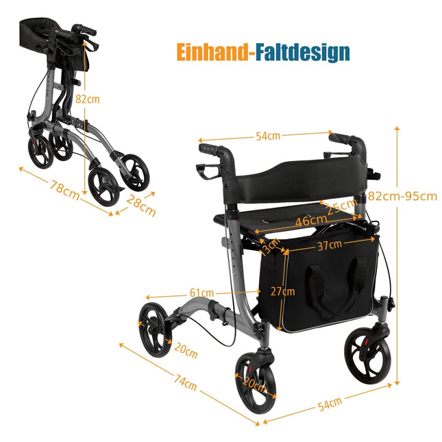 Lightweight Foldable Rollator with Adjustable Height
