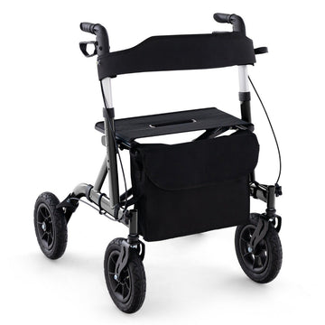 Lightweight Foldable Rollator with Seat, 136 kg Capacity