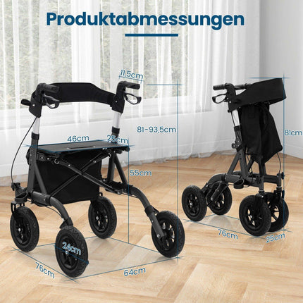 Lightweight Foldable Rollator with Seat, 136 kg Capacity