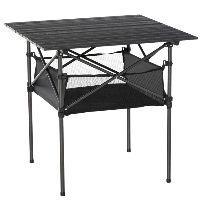 Lightweight black aluminum folding camping table 70x70x69cm