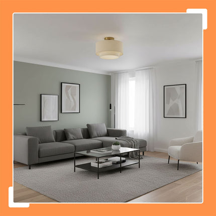 Linen Ceiling Lamp, Beige Bronze, 24x35 cm