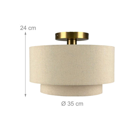 Linen Ceiling Lamp, Beige Bronze, 24x35 cm