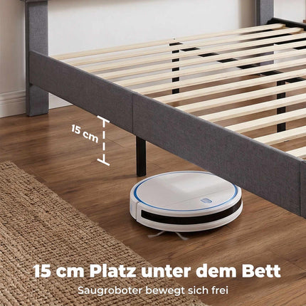 Linen-Look Bed Frame 140 x 200 cm with Adjustable Headboard, Dark Grey, 12 Slats