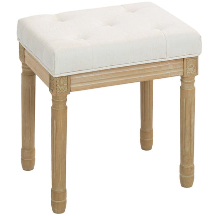 Linen Ottoman Bench, Padded Seat, Wood Legs, 42x32x46.5 cm, Beige