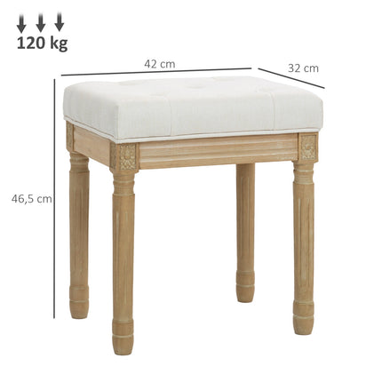 Linen Ottoman Bench, Padded Seat, Wood Legs, 42x32x46.5 cm, Beige