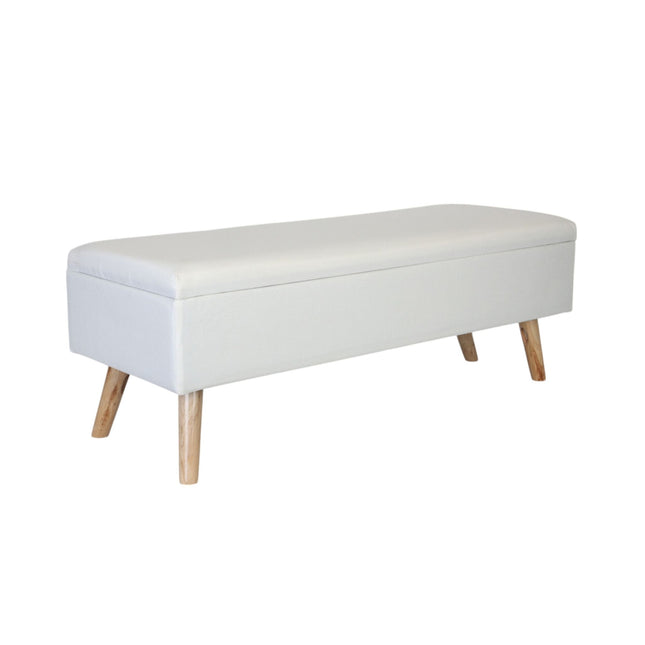 Linen Storage Bench with Wooden Legs – Upholstered Seat