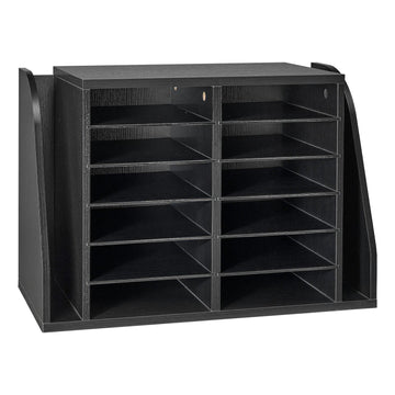 Literature Organizer, 12 Compartments, Side File Slots, Black