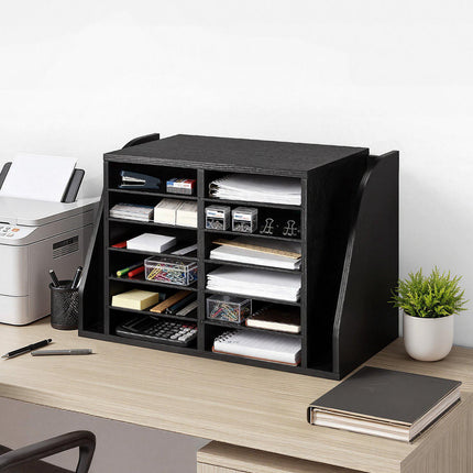 Literature Organizer, 12 Compartments, Side File Slots, Black