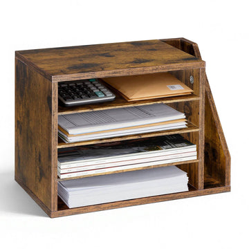 Literature Organizer, 4-Compartment MDF Mail Sorter, Brown