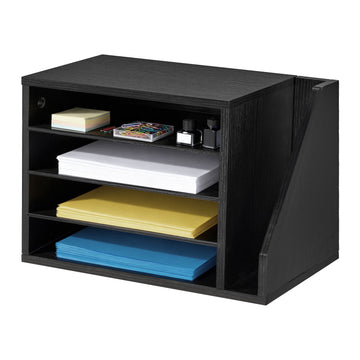 Literature Organizer, 4 Compartments, Side File Holder, Black