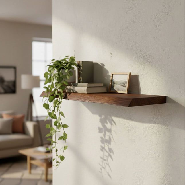 Live Edge Solid Wood Shelf – Rustic Floating Design