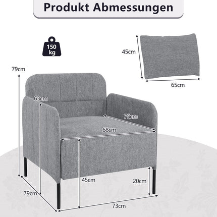 Living Room Armchair with Adjustable Foot Pads, Gray, 73x79x79 cm
