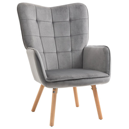 Dining chair in gray velvet with armrests - beech wood