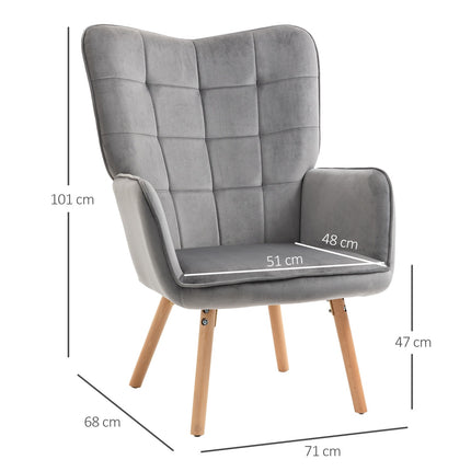 Dining chair in gray velvet with armrests - beech wood