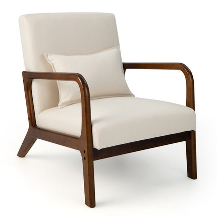 Living Room Lounge Chair, Padded, Wood Armrests, Beige