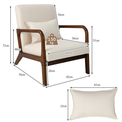 Living Room Lounge Chair, Padded, Wood Armrests, Beige