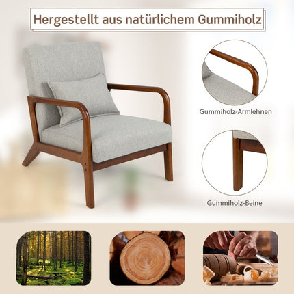 Living Room Lounge Chair, Padded, Wood Arms, 65x79x77 cm, Gray