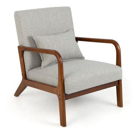 Living Room Lounge Chair, Padded, Wood Arms, 65x79x77 cm, Gray