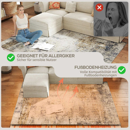 Living Room Rug, Polyester, Modern Art Pattern, Washable, Gray