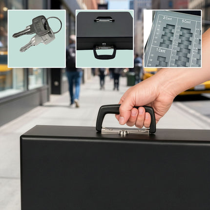 Lockable Cash Box with Removable Insert, Iron, 8 Coin Slots