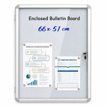 Lockable Display Case, Magnetic Whiteboard, 84x54 cm, Silver