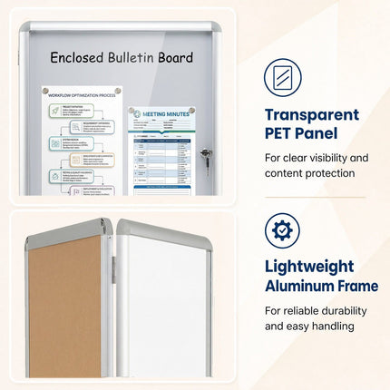 Lockable Display Case, Magnetic Whiteboard, 84x54 cm, Silver