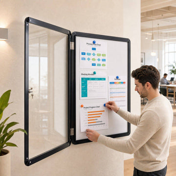 Lockable Display Case, Magnetic & Writable, 90x65 cm, Black