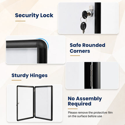 Lockable Display Case, Magnetic & Writable, 90x65 cm, Black