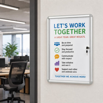 Lockable Display Case with Magnetic Writable Back, 90x65 cm, Silver
