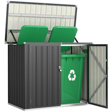 Lockable Double Bin Storage Shed, Galvanized Steel, Grey