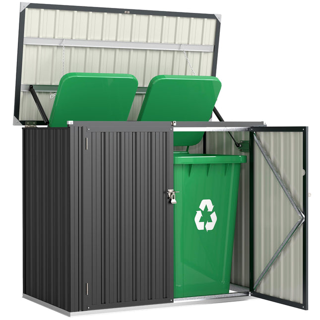 Lockable Double Bin Storage Shed, Galvanized Steel, Grey