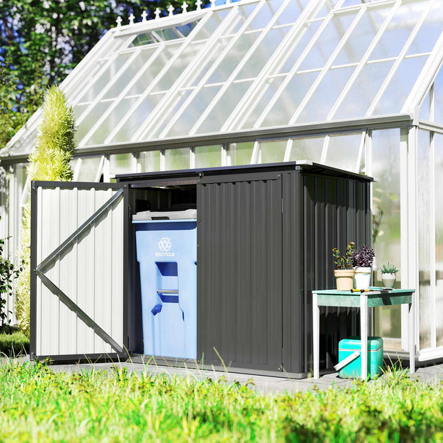 Lockable Double Bin Storage Shed, Galvanized Steel, Grey