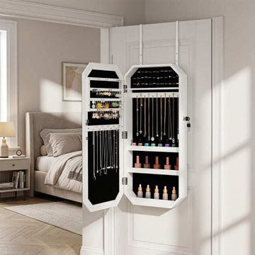 Lockable Full-Length Mirror Jewelry Cabinet with Storage
