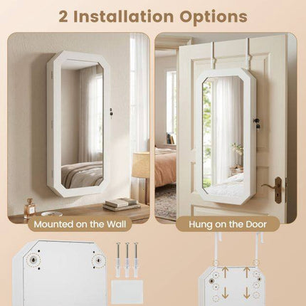 Lockable Full-Length Mirror Jewelry Cabinet with Storage