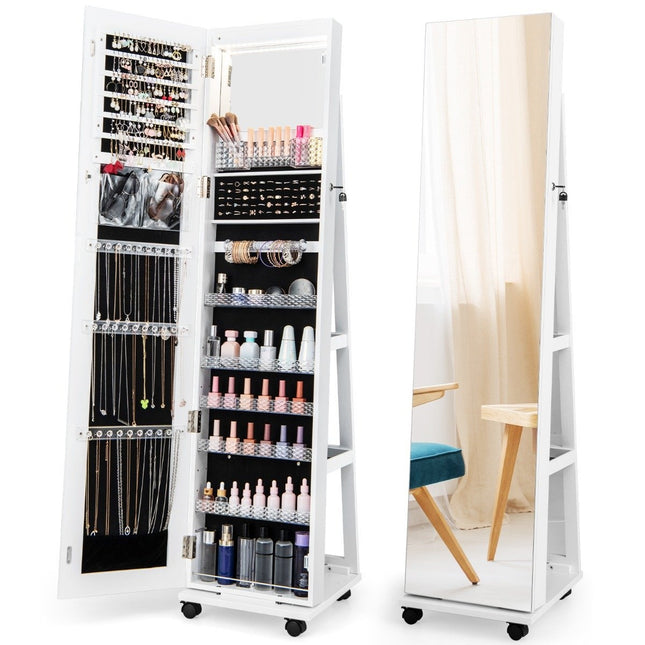 Lockable Jewelry Cabinet with Mirror & Adjustable Shelves