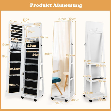 Lockable Jewelry Cabinet with Mirror & Adjustable Shelves