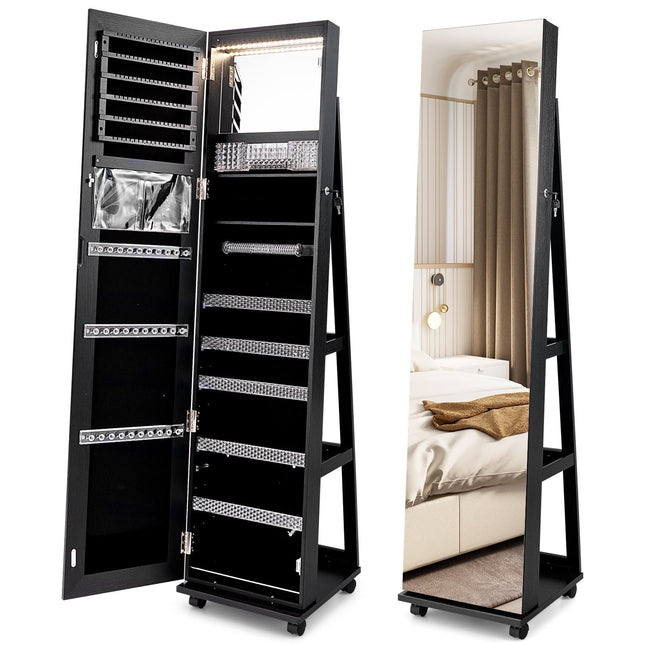 Lockable Jewelry Cabinet with Mirror & Adjustable Shelves