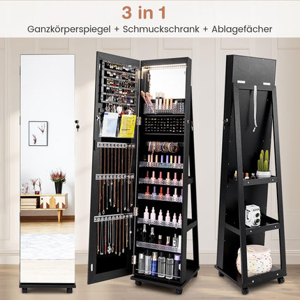 Lockable Jewelry Cabinet with Mirror & Adjustable Shelves