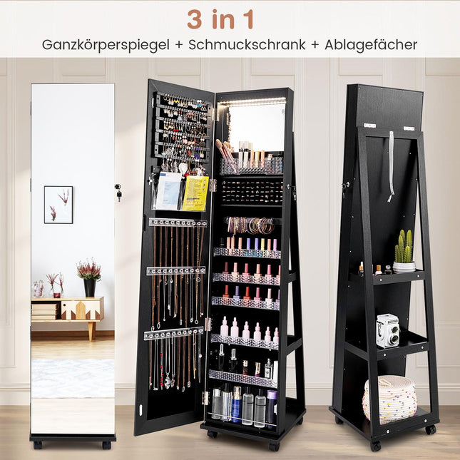 Lockable Jewelry Cabinet with Mirror & Adjustable Shelves