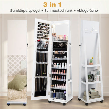 Lockable Jewelry Cabinet with Mirror & Adjustable Shelves
