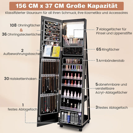 Lockable Jewelry Cabinet with Mirror & Adjustable Shelves