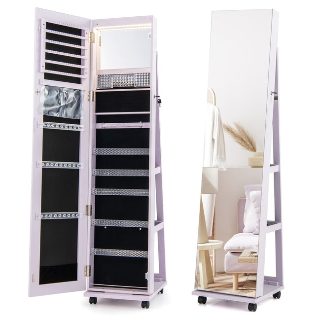 Lockable Jewelry Cabinet with Mirror, Adjustable Shelves, LED