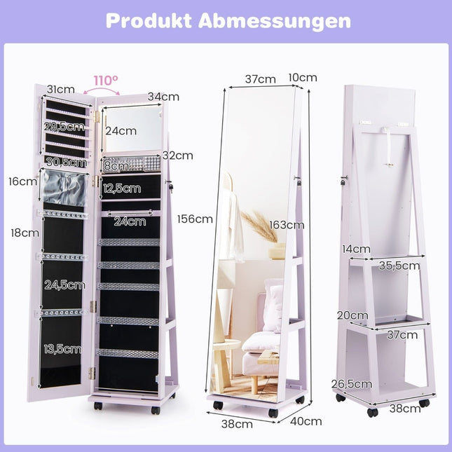 Lockable Jewelry Cabinet with Mirror, Adjustable Shelves, LED